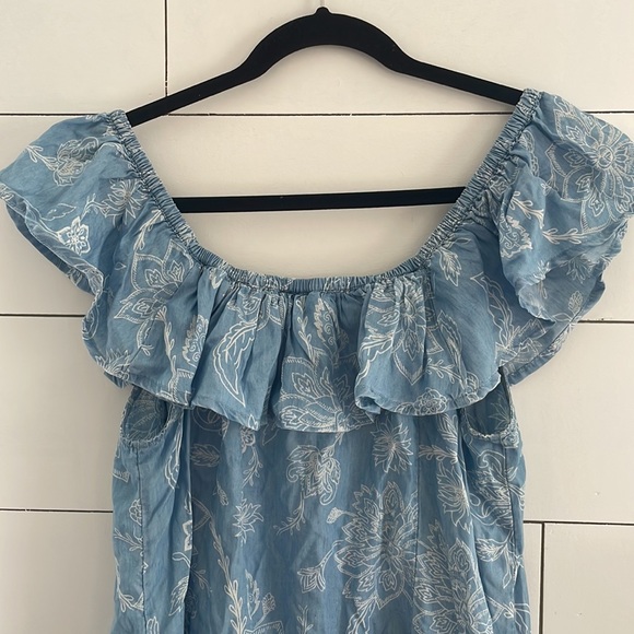 Mudd Floral Off The Shoulder Button Up Summer Sun Dress Blue/White XL #0069 - Picture 4 of 6